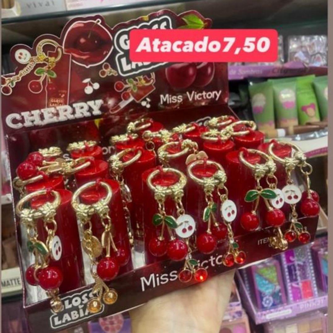 Gloss Labial Cherry Miss Victory com Chaveiro