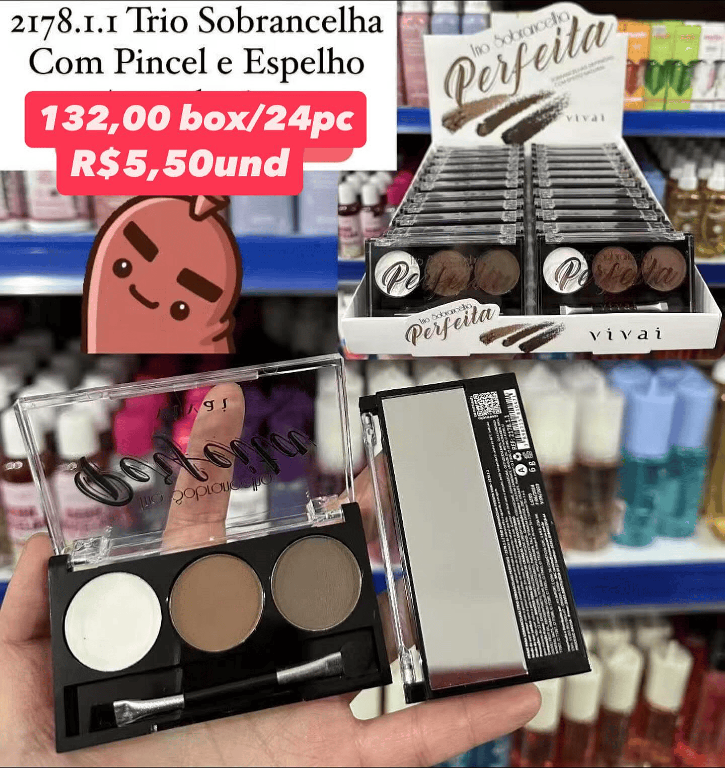 Trio de Sobrancelha com Pincel e Espelho Vivai 2178.1.1