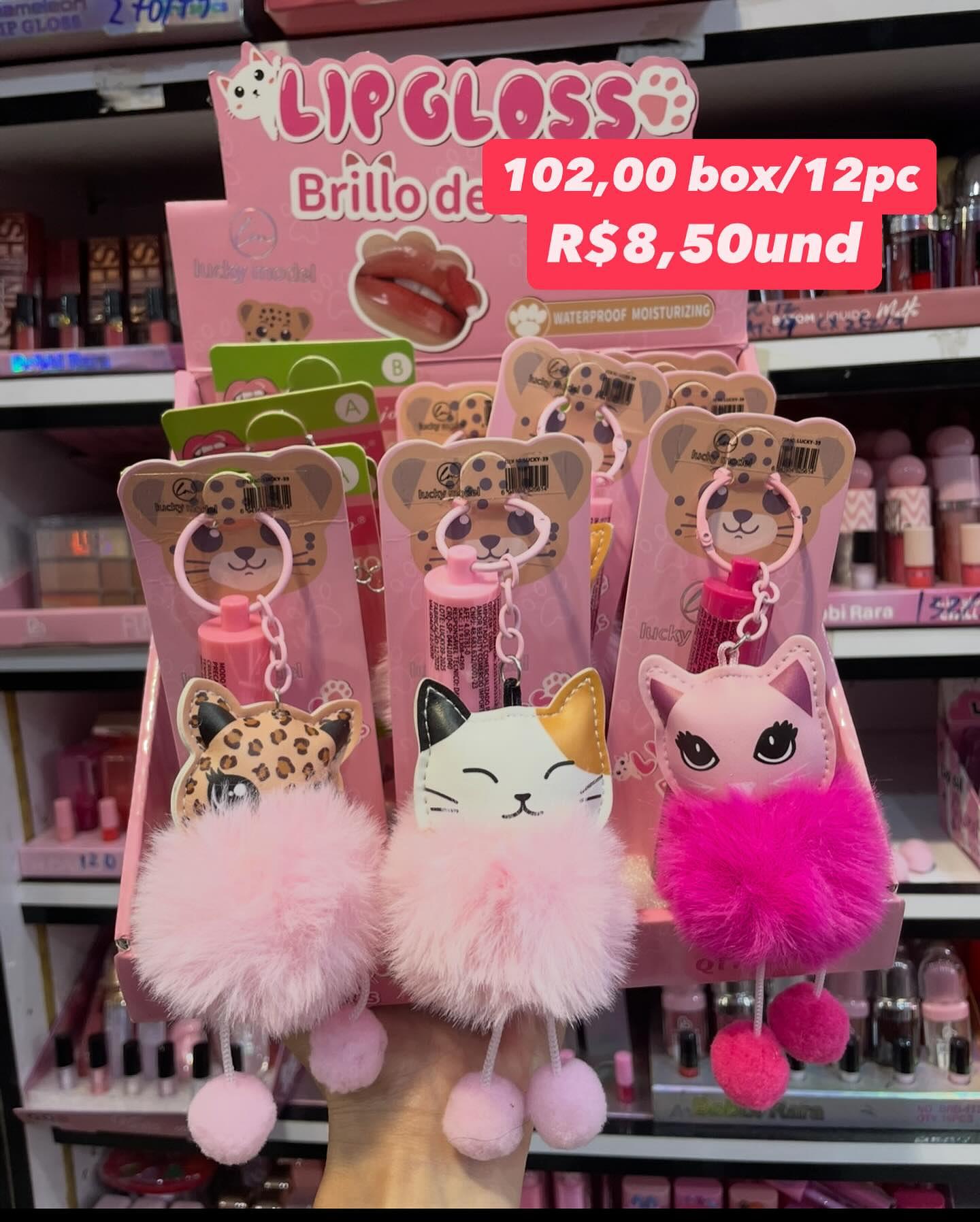 Lip Gloss Lucky com Chaveiro de Pelúcia