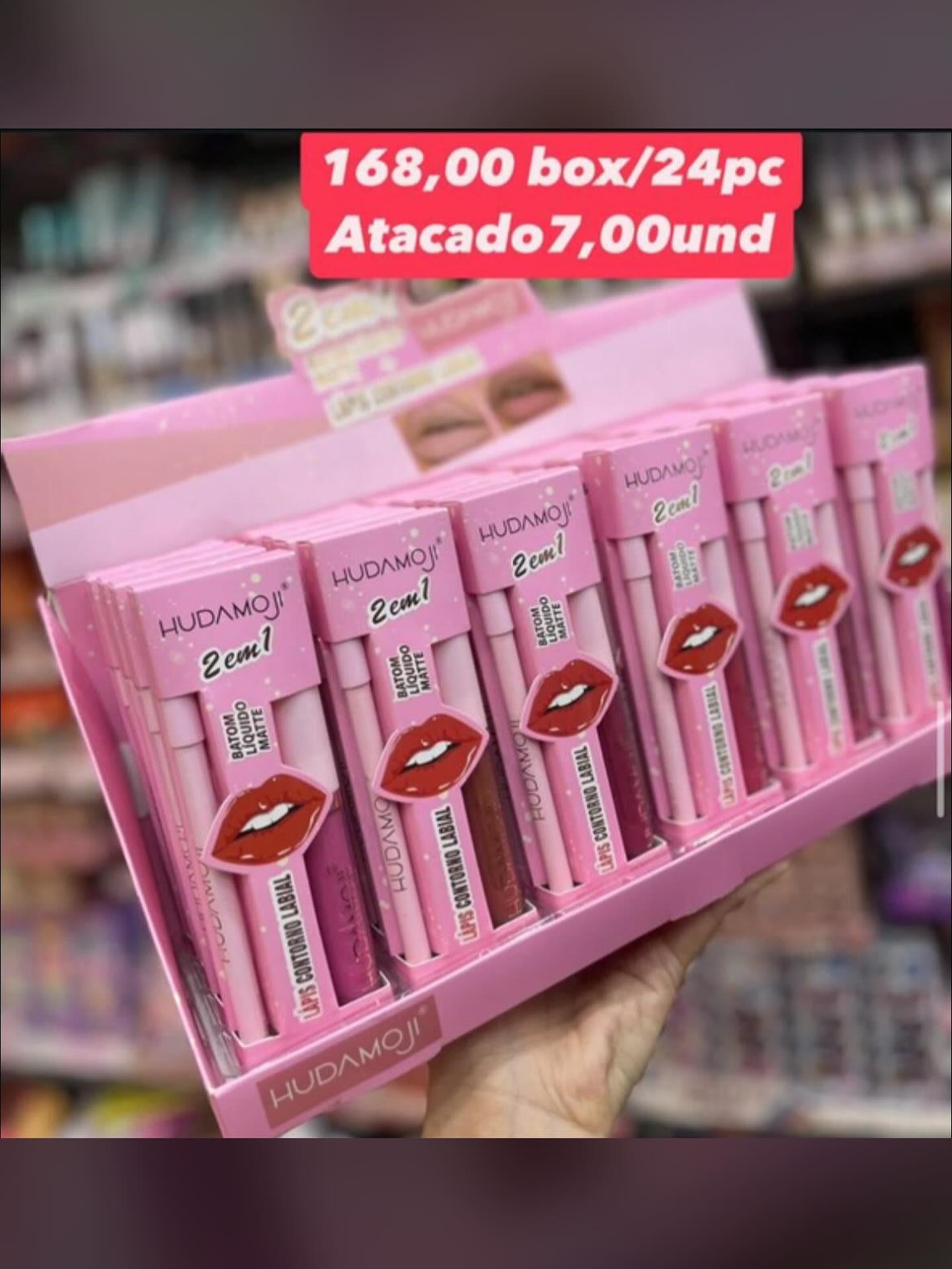 Batom Líquido Matte 2 em 1 HudaMoji — apresentação rosa