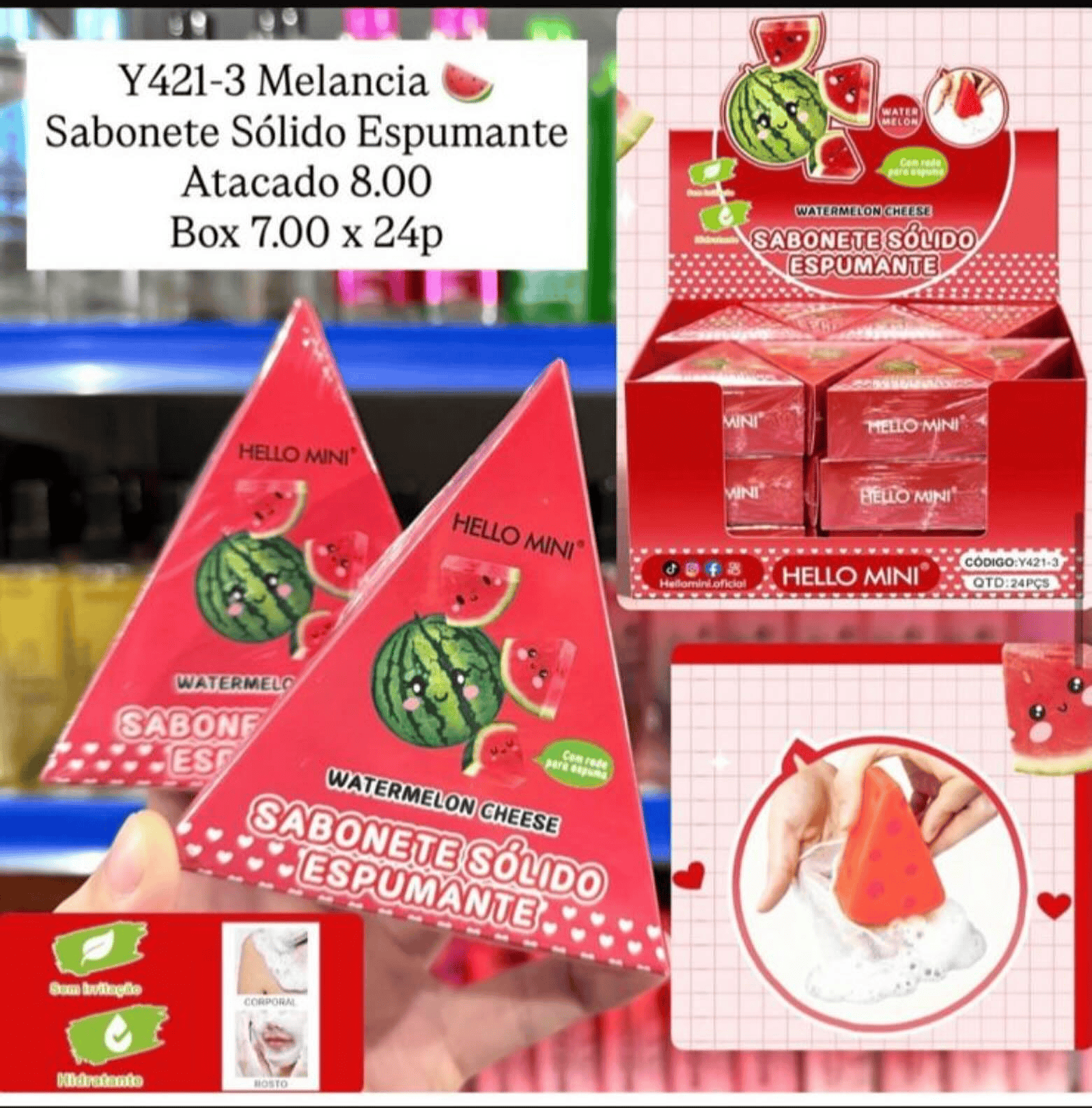 Sabonete Sólido Espumante Hello Mini Watermelon Cheese Y421-3