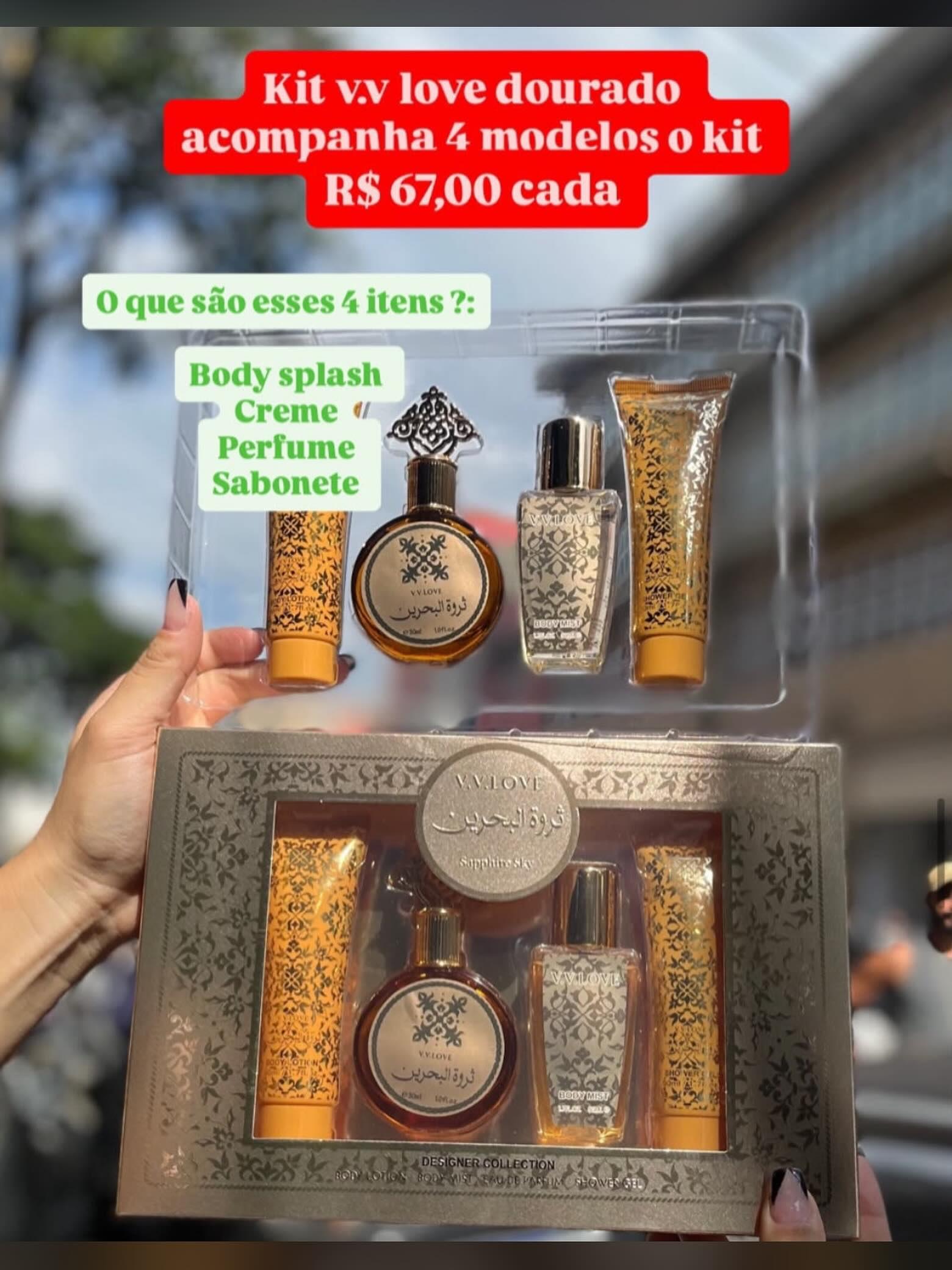 Kit V.V. Love Dourado com 4 itens