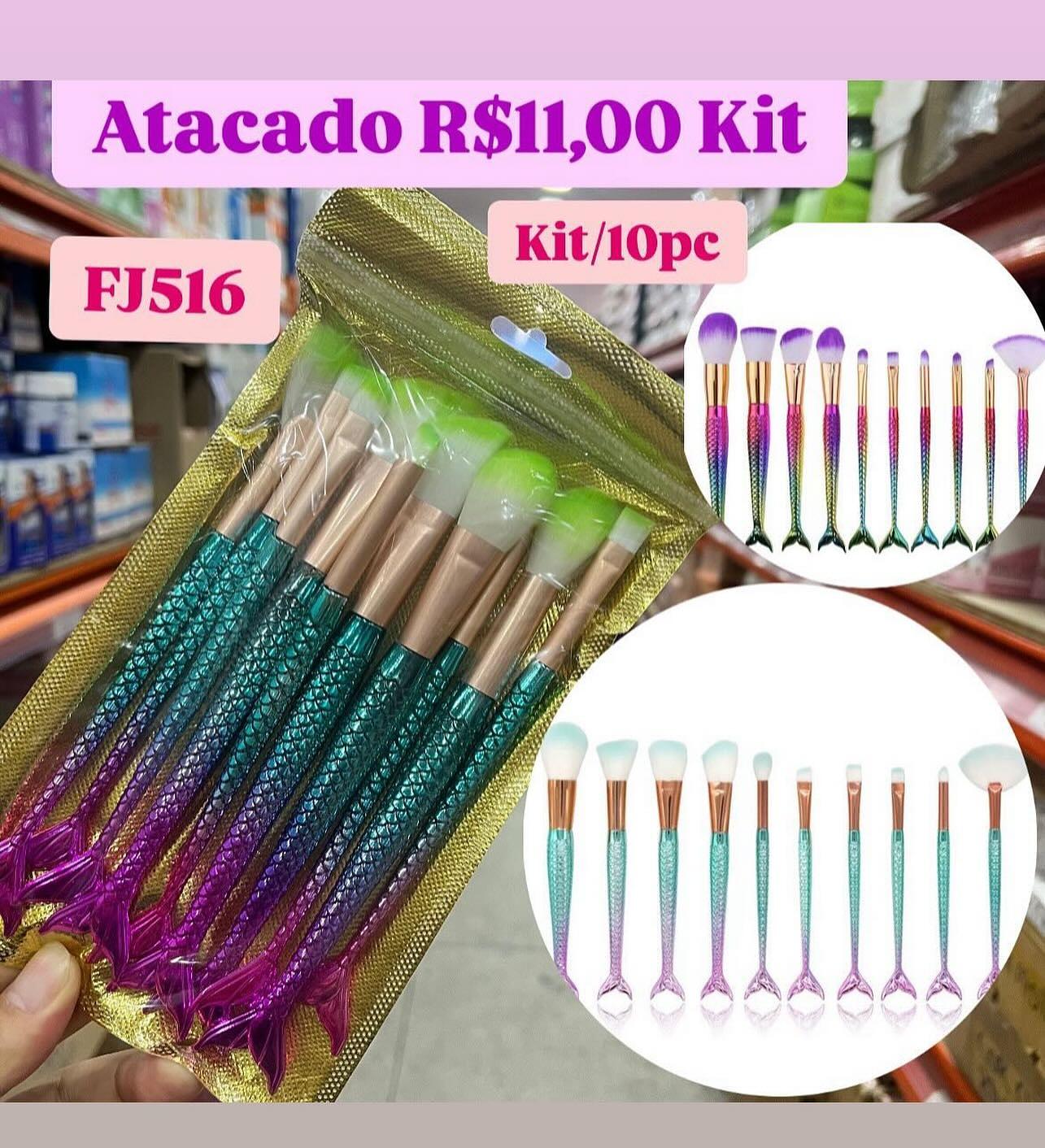 Kit de Pincéis de Maquiagem Sereia 10 Peças FJ516