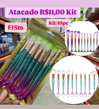 Kit de Pincéis de Maquiagem Sereia 10 Peças FJ516