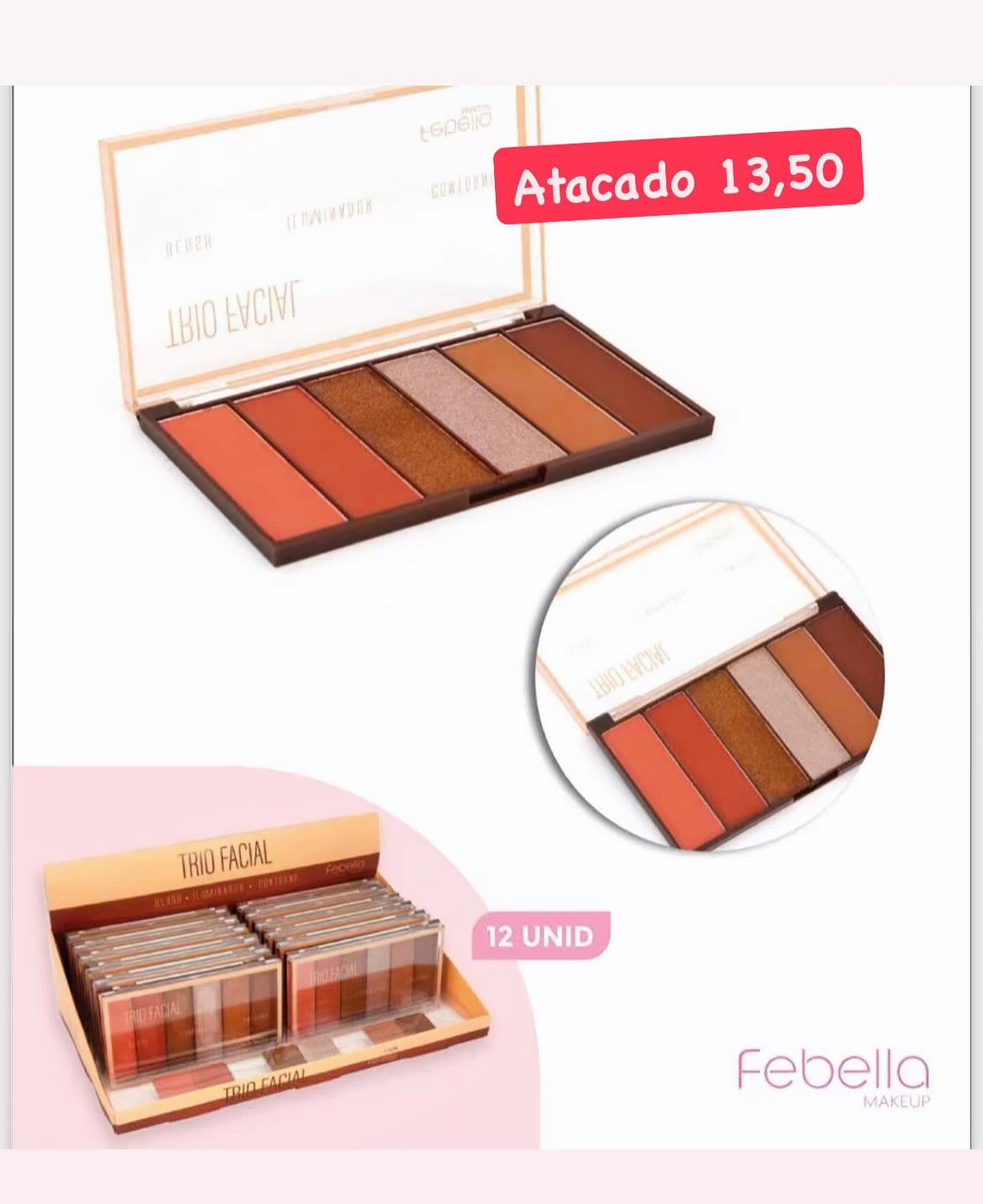 Paleta Trio Facial Contorno Iluminador Blush Febella