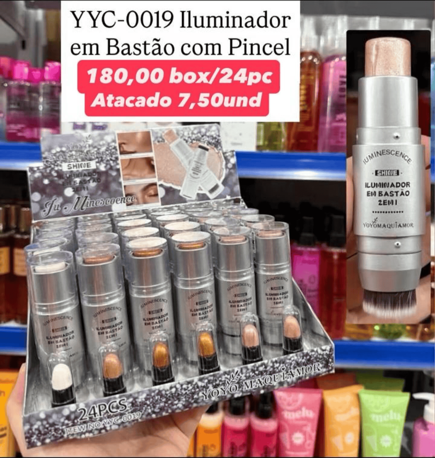 Iluminador em Bastão com Pincel Yoyo Maquiamor YYC-0019