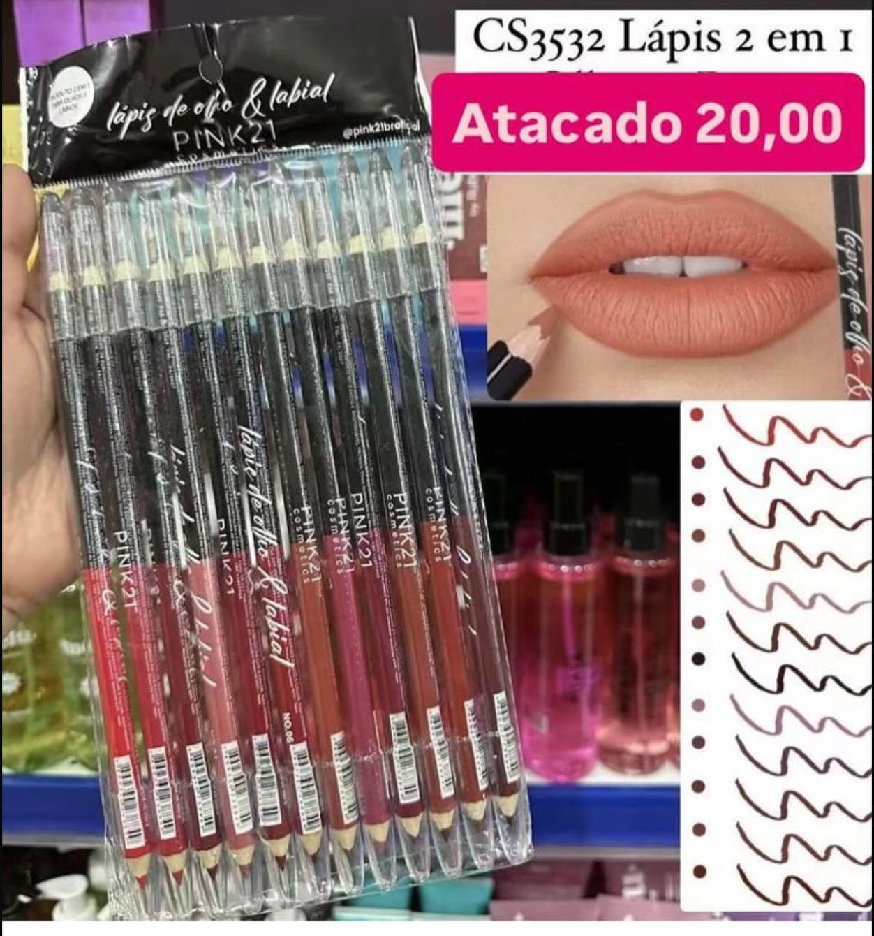 Lápis 2 em 1 para Olhos e Lábios Pink21 CS3532