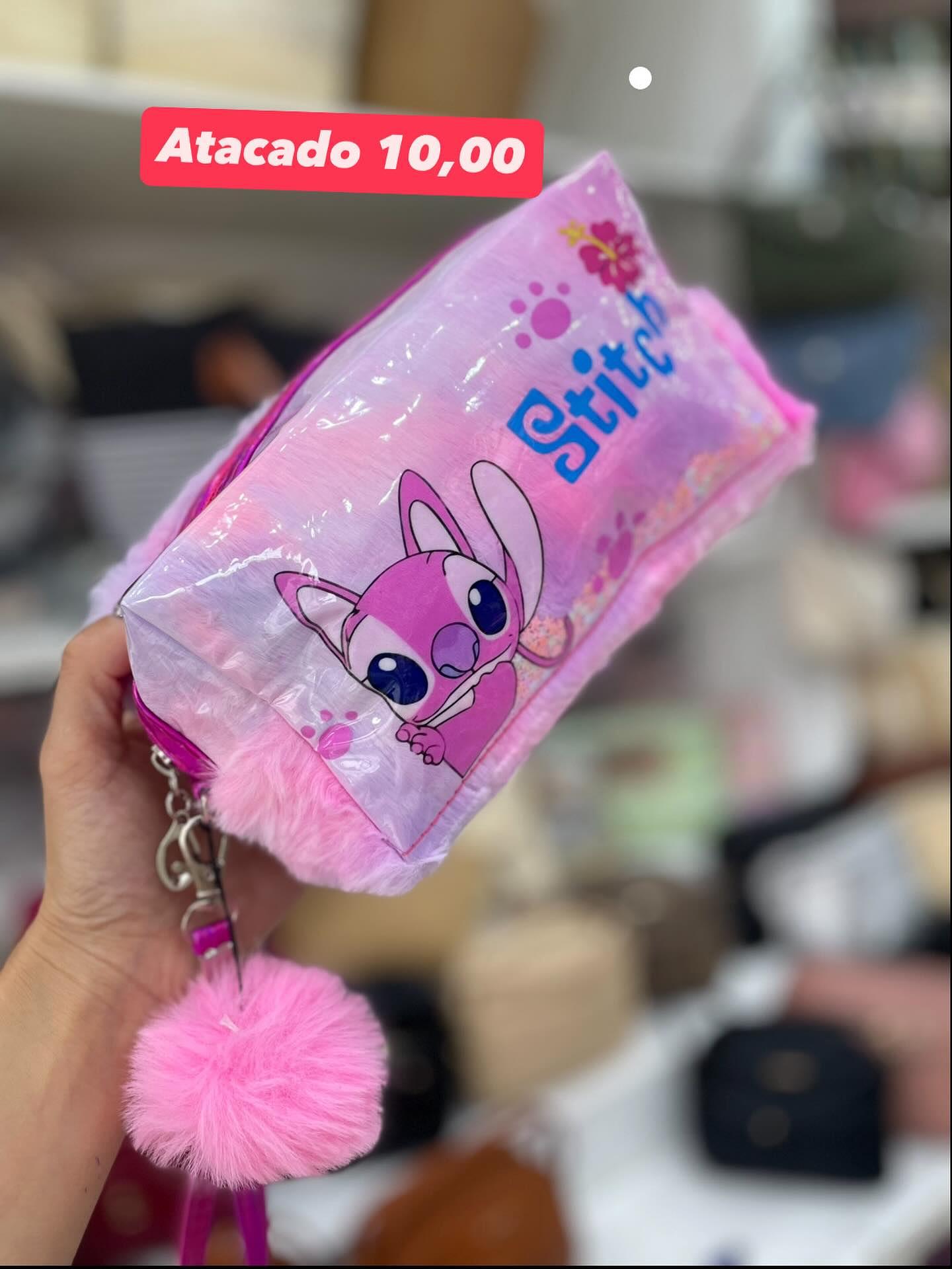 Necessaire Stitch Lilás com Pompom