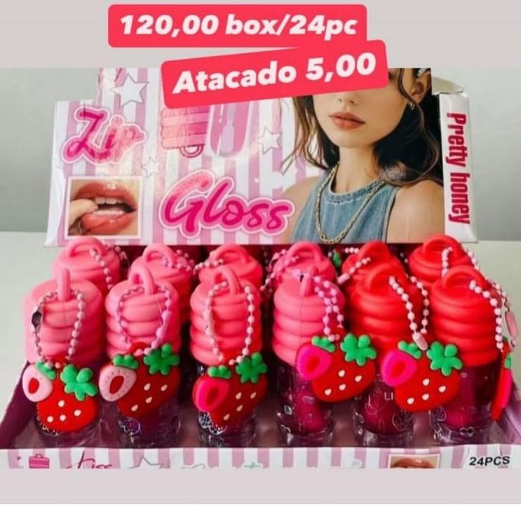 Gloss com Chaveiro de Morango Pretty Honey