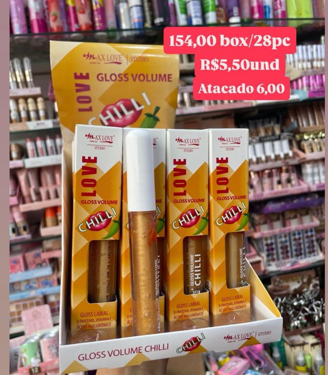 Gloss Labial Volume Chilli Max Love Studio — apresentação dourada
