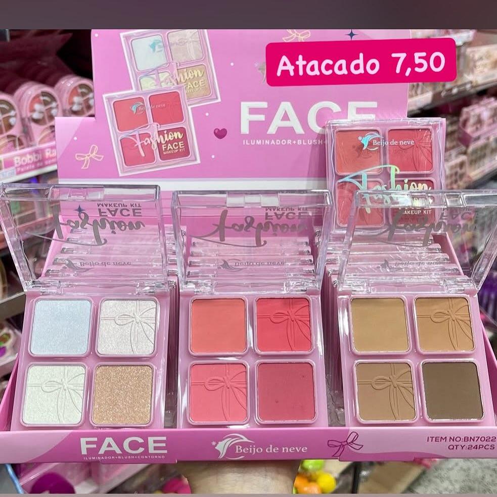Paleta Facial Fashion Face Iluminador e Blush Beijo de Neve BN7022