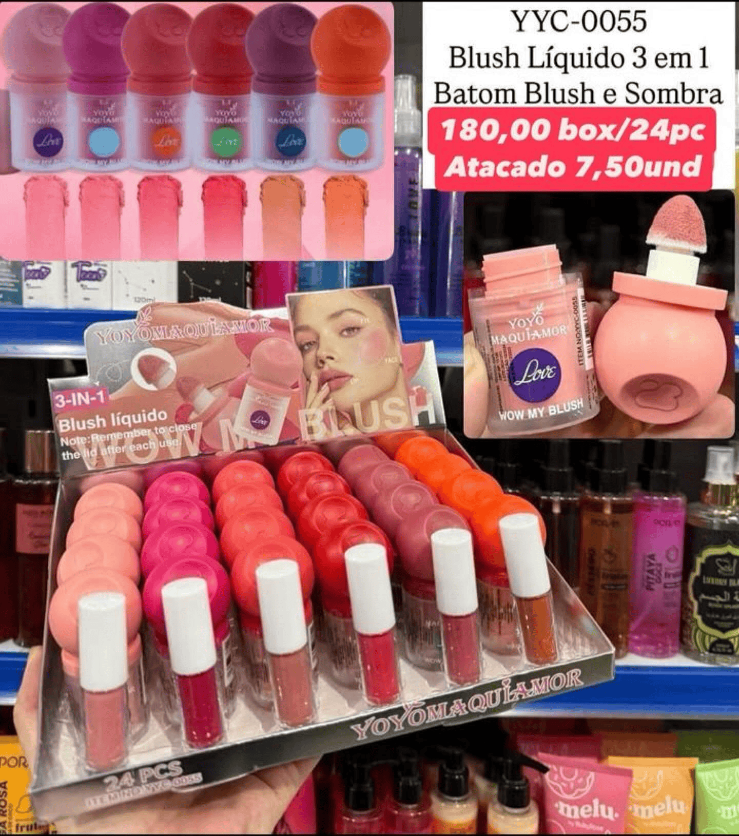 Blush Líquido 3 em 1 Batom, Blush e Sombra YoYo Maquiamor YYC-0055