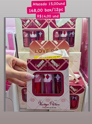Lip Gloss 3 Cores Vintage Pattern Love Rain