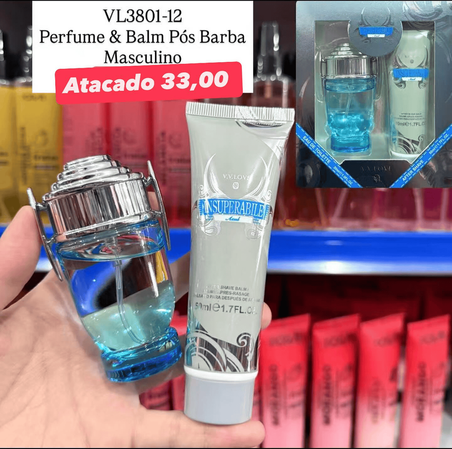 Kit Perfume & Balm Pós Barba Masculino Insuperable V.V.LOVE VL3801-12