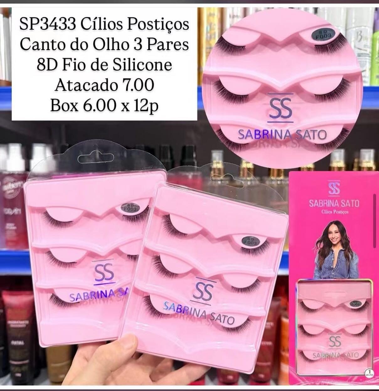 Cílios Postiços Canto do Olho 3 Pares 8D com Fio de Silicone Sabrina Sato