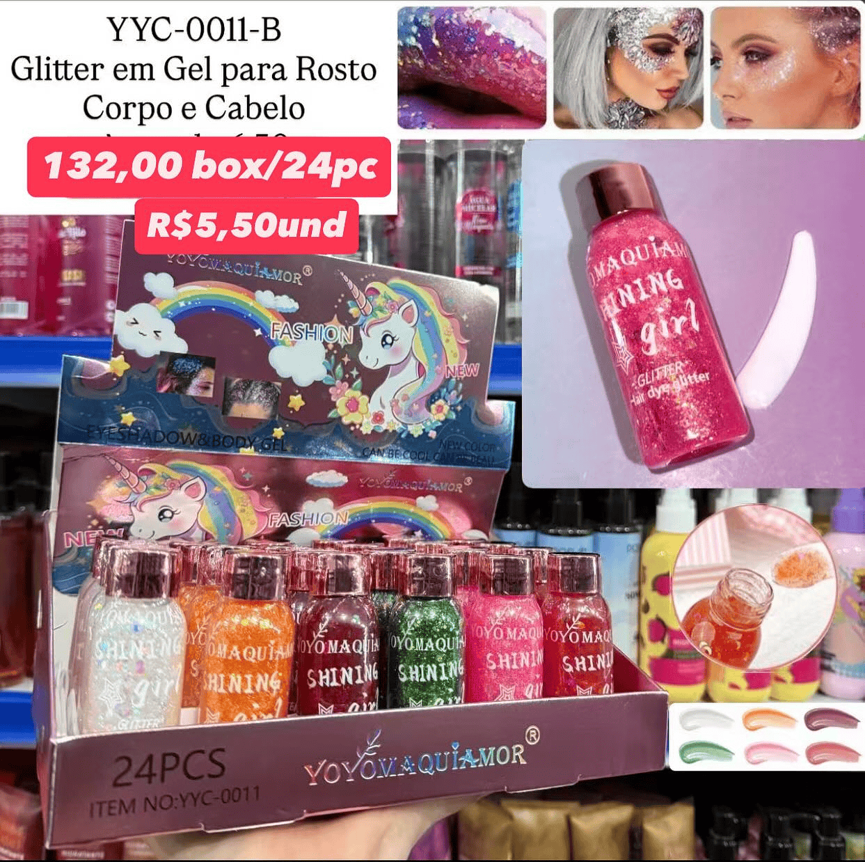 Glitter em Gel para Rosto, Corpo e Cabelo YoYo Maquiamor YYC-0011-B