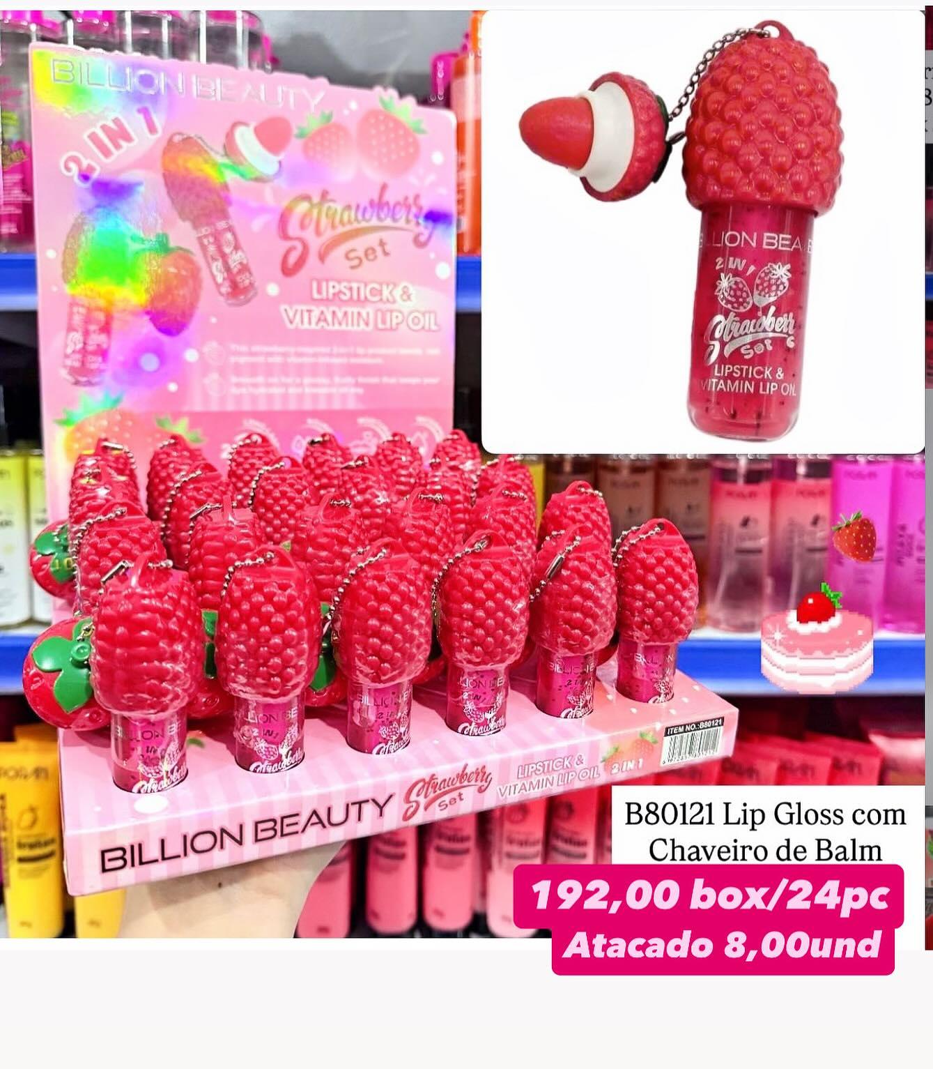 Lip Gloss com Chaveiro de Balm Billion Beauty B80121