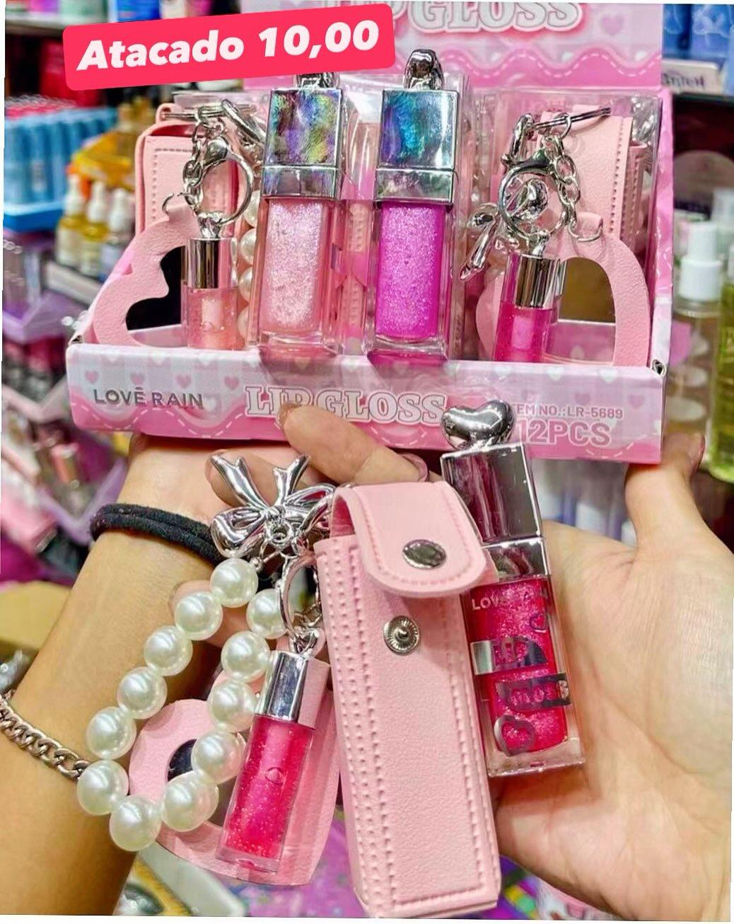 Lip Gloss com Chaveiro e Porta-Batom Love Rain