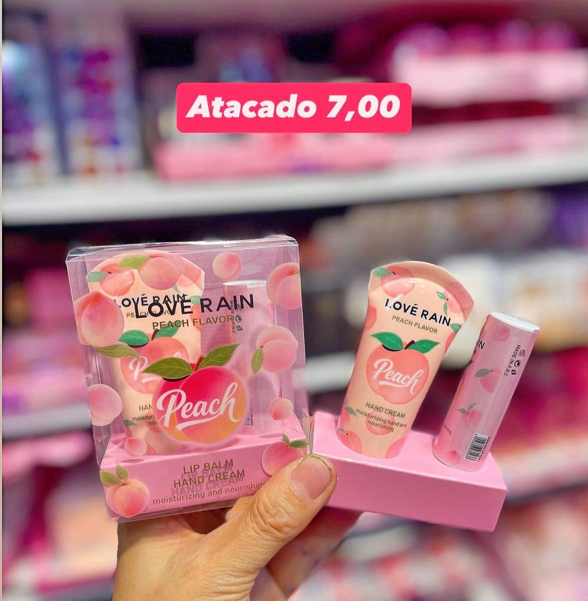 Kit Lip Balm e Creme para Mãos Love Rain Peach
