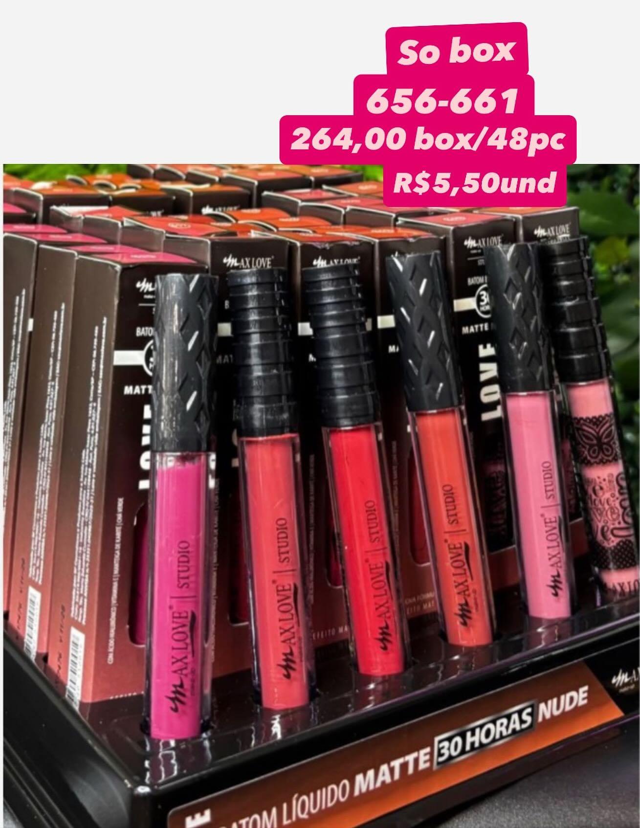 Batom Líquido Matte 30 Horas Nude Max Love Studio — faixa de tons 656–661