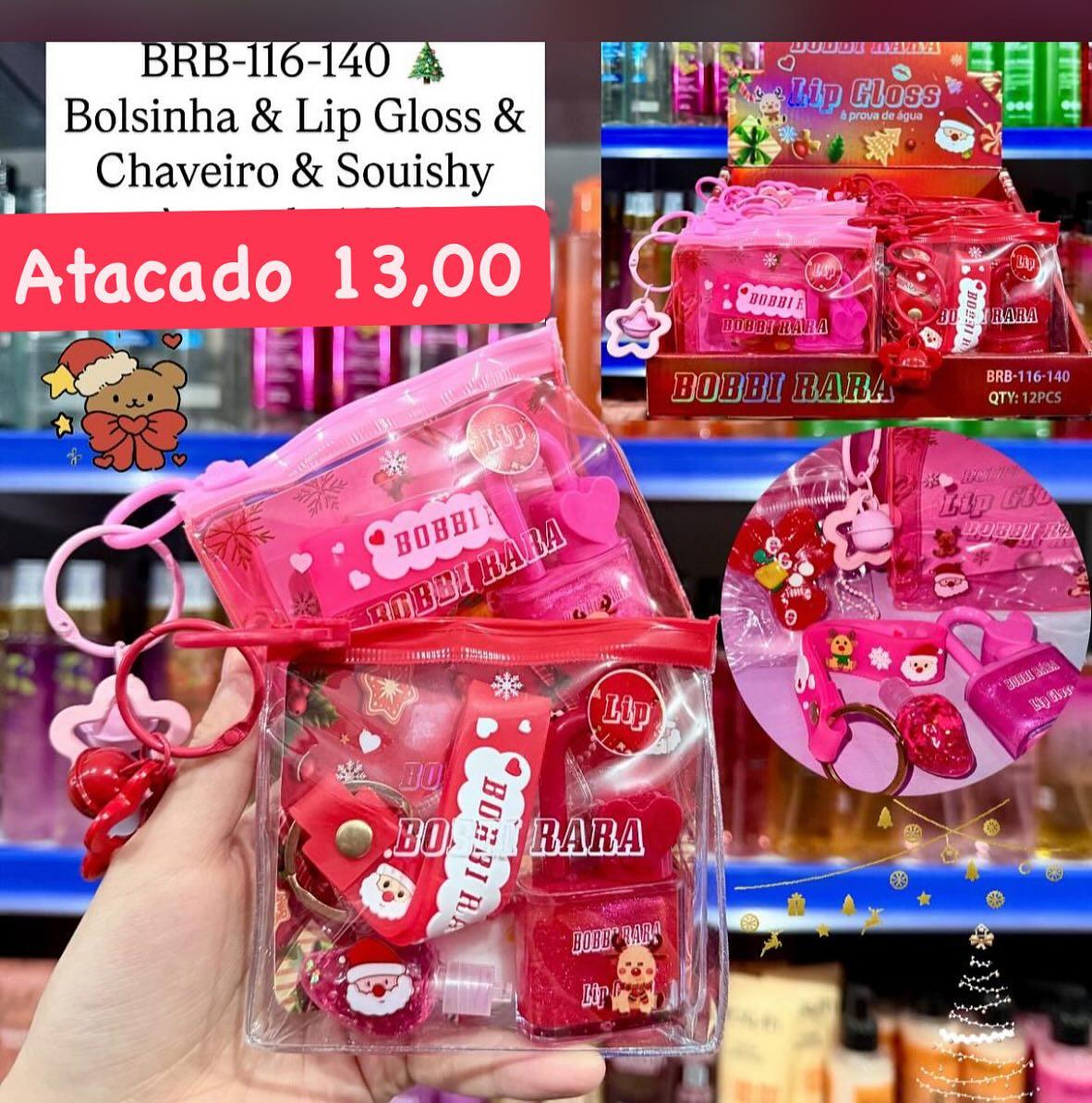 Kit Bolsinha, Lip Gloss, Chaveiro e Squishy Bobbi Rara BRB-116-140