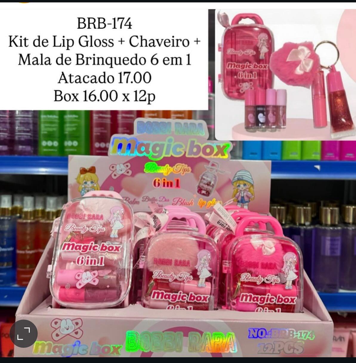 Kit de Lip Gloss + Chaveiro + Mala de Brinquedo 6 em 1 Bobbi Rara BRB-174