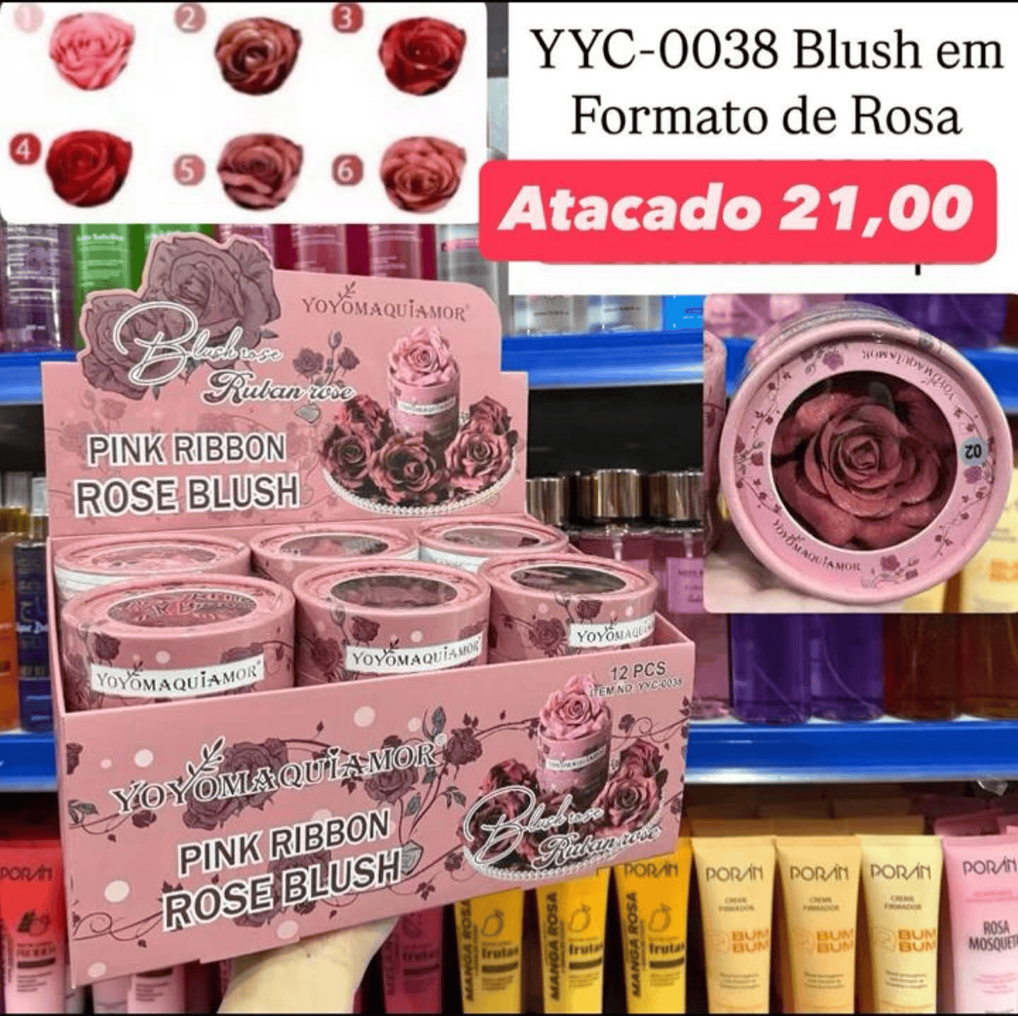 Blush em Formato de Rosa Pink Ribbon YoYo Maquiamor YYC-0038