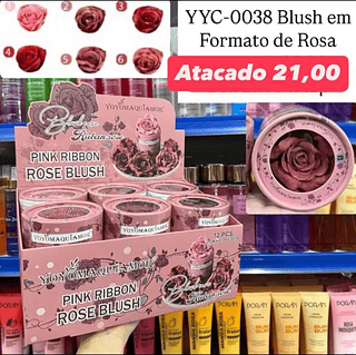 Blush em Formato de Rosa Pink Ribbon YoYo Maquiamor YYC-0038