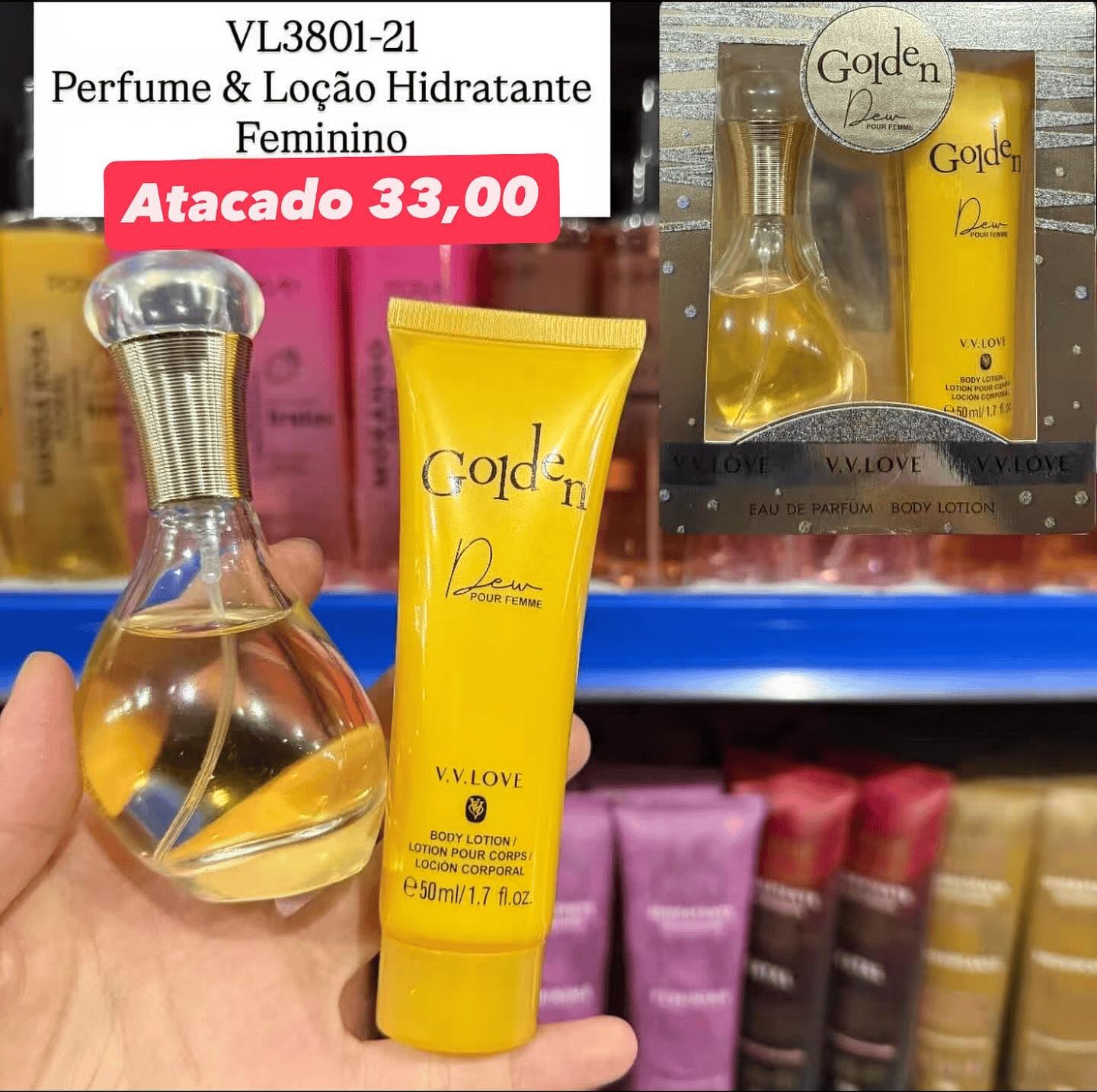 Kit Perfume & Loção Hidratante Golden Dew Feminino V.V.LOVE VL3801-21