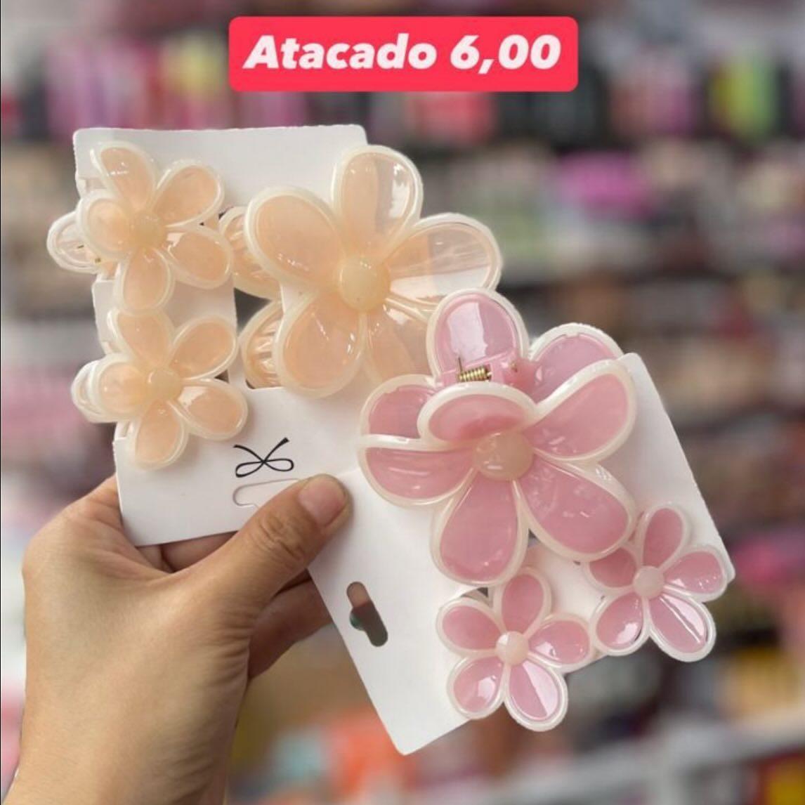 Presilhas de Cabelo Flor Translúcidas Rosa e Creme