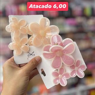 Presilhas de Cabelo Flor Translúcidas Rosa e Creme