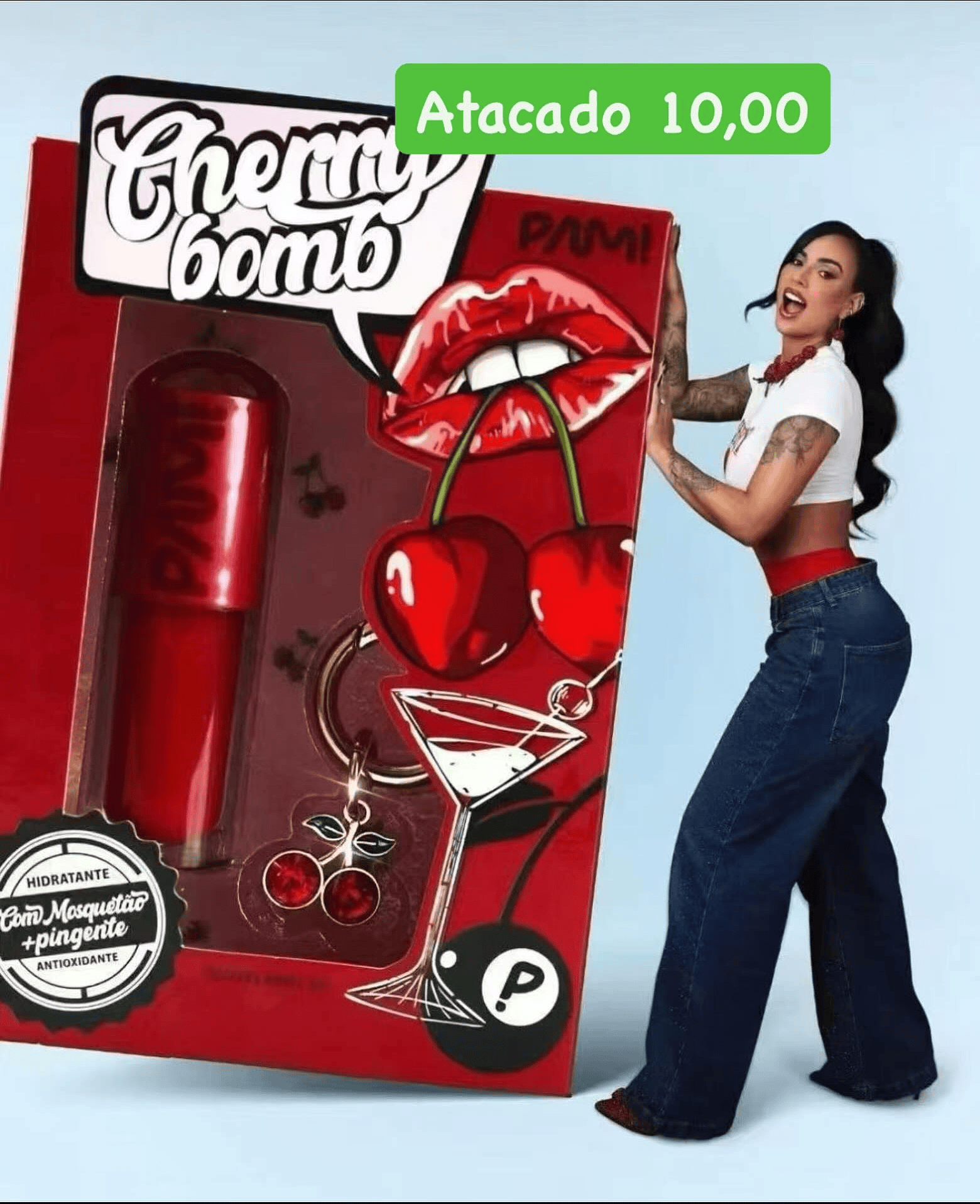 Hidratante Labial Cherry Bomb PAMI com Mosquetão e Pingente