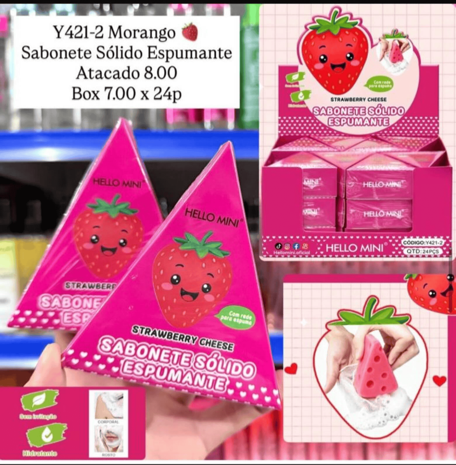 Sabonete Sólido Espumante Hello Mini Strawberry Cheese Y421-2