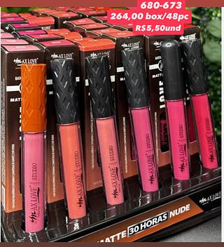 Batom Líquido Matte 30 Horas Nude Max Love Studio — faixa de tons 680–673