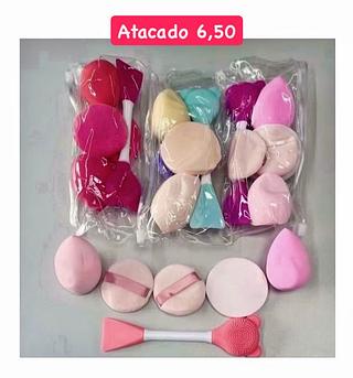 Kit de Esponjas e Pincel para Maquiagem