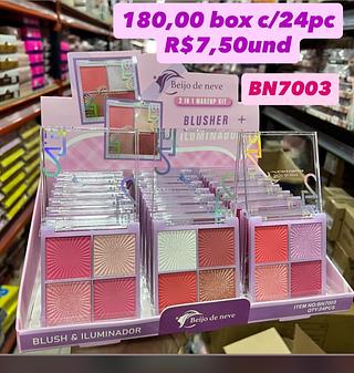 Paleta 2 em 1 Blush e Iluminador Beijo de Neve BN7003