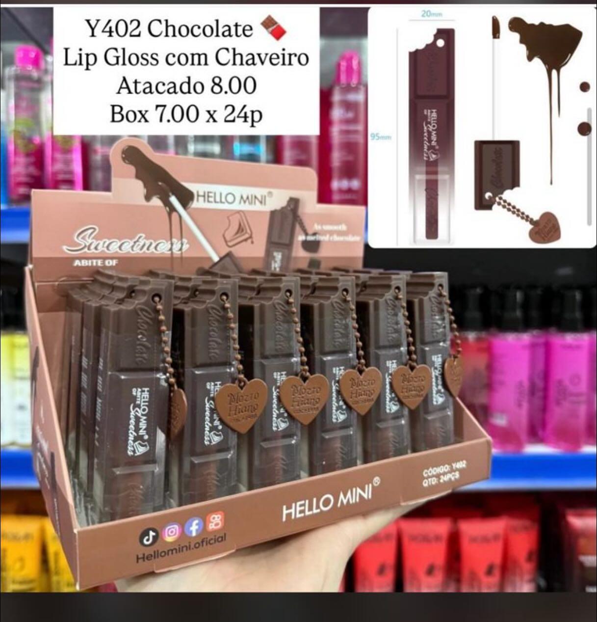 Lip Gloss Chocolate Hello Mini com Chaveiro Y402